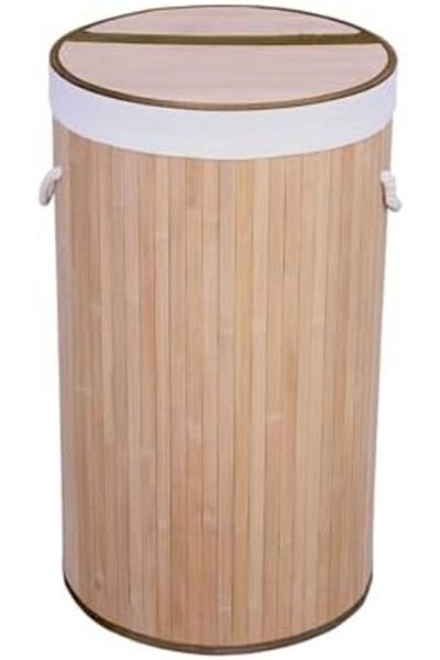 STOREMAX Svticaret Handmade Wicker Folding Laundry Basket Round 60 Liters (35Cm*35Cm*61Cm), Natural