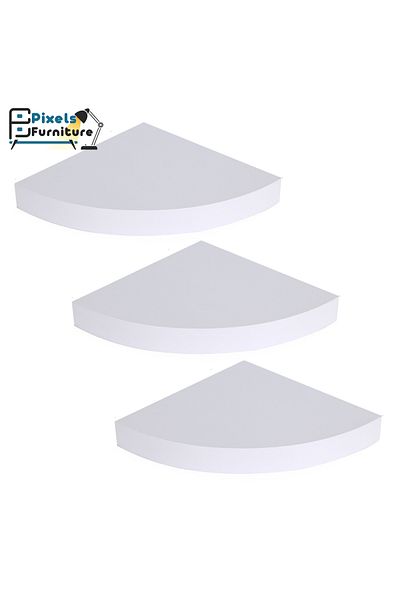 PixelsFurniture Set of 3 Pixel Furniture Corner Floating Shelves for Wall, Shelves with Invisible Brackets