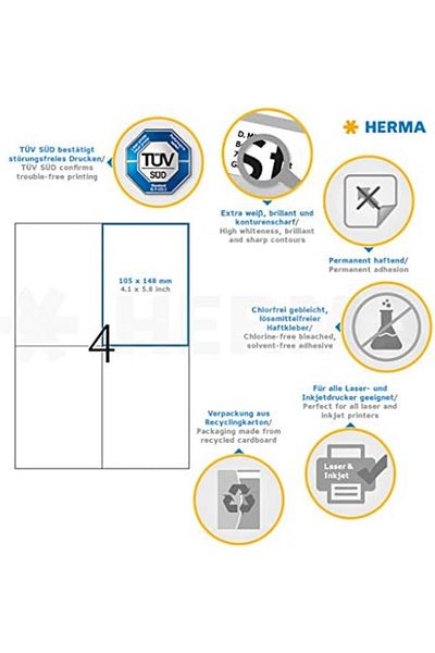 STOREMAX Muartshop Self-Adhesive Multi-Purpose Labels, A4 4 Labels Per Sheet, Laser and Mure