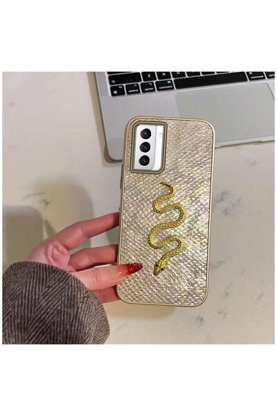 Zebana Samsung Galaxy S21 FE 5G Uyumlu Kılıf Zebana Golden Serpent Silikon Kı...