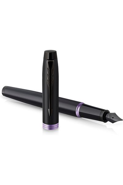 STOREMAX Ntwork Im Vibrant Rings Fountain Pen |   Satin Black Lacquer with Amethyst Color Highlight |   Blue Ink Nib