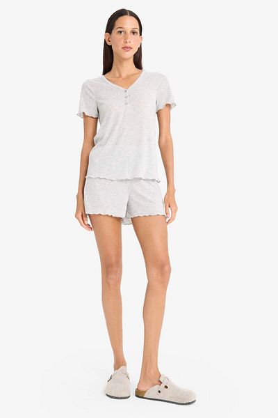 DeFacto Regular Fit Short Sleeve 2-Piece Ribbed Set -Fall in Love E9832Ax25Sm