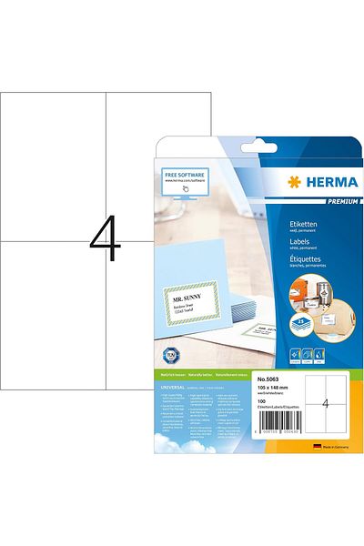 STOREMAX Muartshop Self-Adhesive Multi-Purpose Labels, A4 4 Labels Per Sheet, Laser and Mure