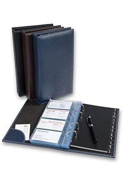 STOREMAX Muartshop 507 Faux Leather Business Card Holder Mechanism 4 Rows 24 Sheets Capacity 192 Cards A-Z in