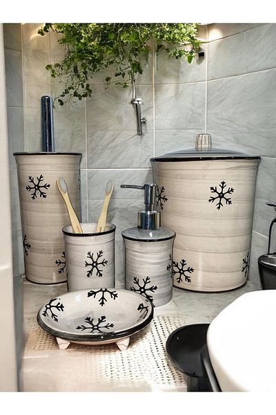 RED SERAMİK Red Ceramic Dara Collection 5 Piece Bathroom Set Snow Pattern