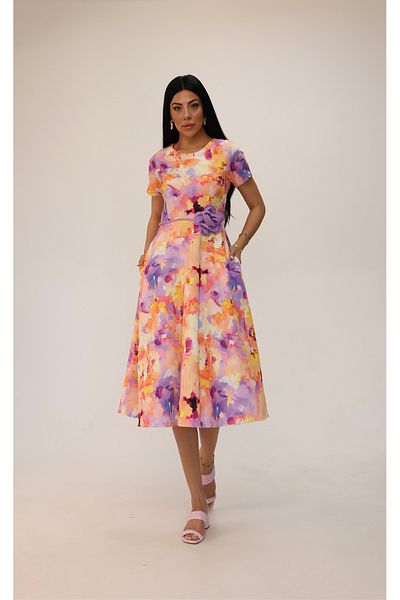 Koza Butik Women's Short Sleeve Floral Patterned Belt Binding Detailed Dress 5316-25