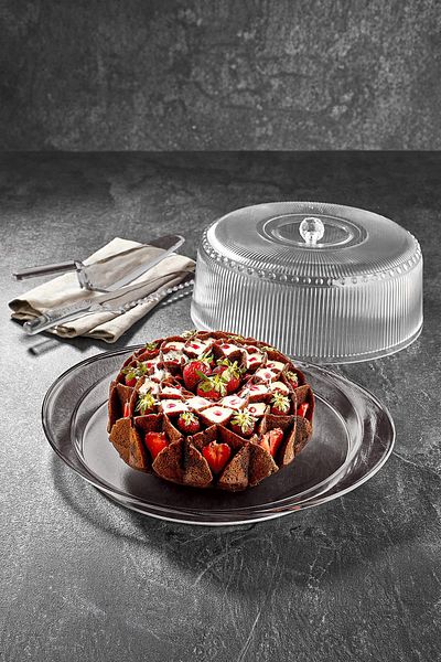 EWs Acrylic Baroque Smoked 4 Piece Cake Jar & Cake Storage Container & Stylish Presentation Organizer