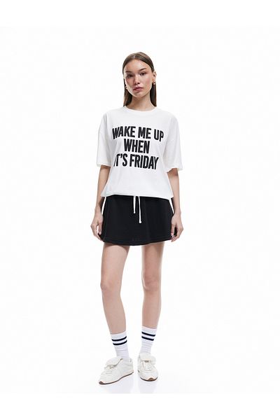 Koton Short Sleeve Crew Neck Cotton Printed Oversize T-Shirt