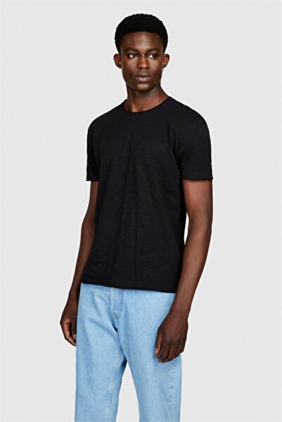 Sisley Ανδρικό μπλουζάκι 100% Koton εφαρμοστό Slub Μαύρο T-Shirt - 323A3YR7S101K