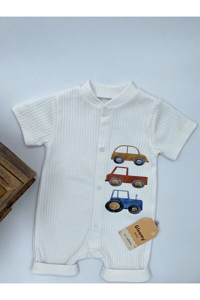 Gleamy Bebe Kids Cute Toy Vehicles Pattern Snap Fastener Short Sleeve Shorts (Jumpsuit) 100% Cotton