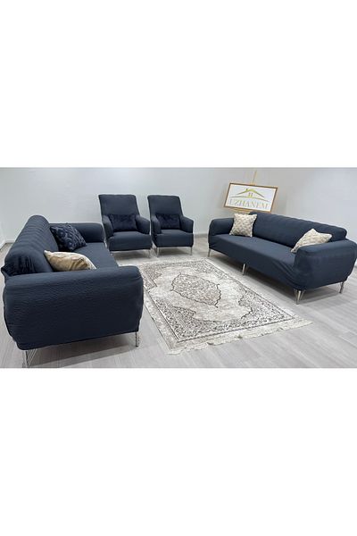 uzhanem Flexible and Jacquard 3 3 1 1 Stretch Elastic Sofa Cover Set - Anthracite
