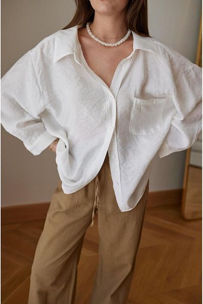 FEMMESTUDIO Women's White One Pocket Detailed Off-Shoulder Oversize Shirt