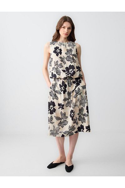 Jimmy Key Beige Halterneck Sleeveless Backless Floral Print Woven Blouse