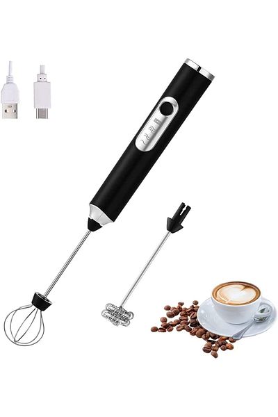 COOYA Rechargeable Electric Foam Maker, Handheld Milk Frother And Drink Mixer With Stainless Whisks, Black