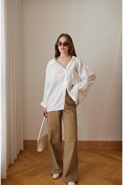 FEMMESTUDIO Women's White One Pocket Detailed Off-Shoulder Oversize Shirt