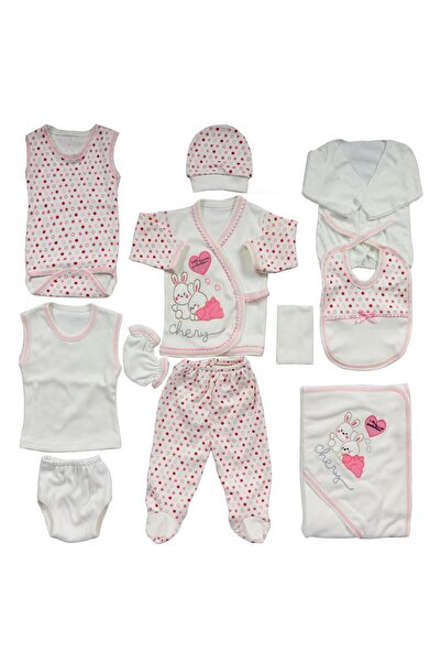 bebegen Chery Pembe Kalpli Tavşan Puanlı 11 Parça Yenidoğan Hastane Çıkış Set...