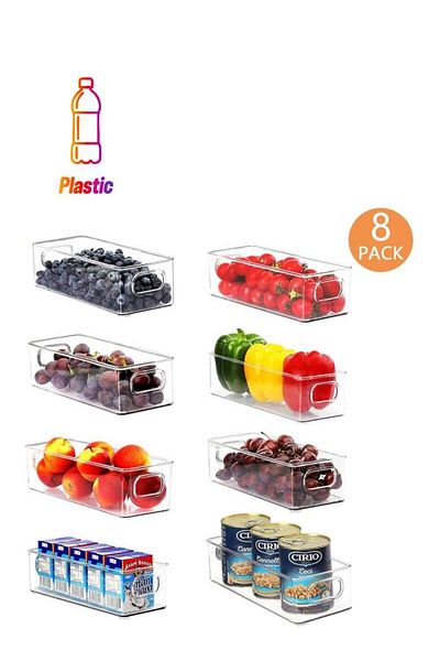 COOYA 8-Piece Refrigerator Storage Box, Stackable, With Hollow Handles, Suitable for Refrigerator, Kitchen