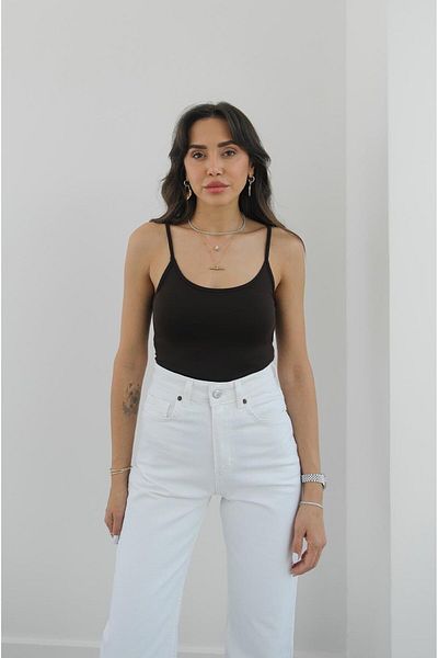 Havoş Bitter Brown Thin Strap Polyamide Top