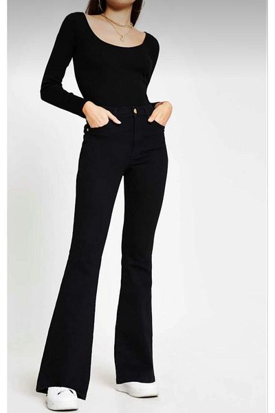 CİHAN PAPEL Women's Black High Waist Flared Trousers