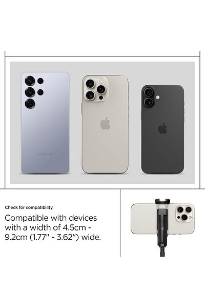 Spigen حامل ثلاثي القوائم لعصا سيلفي أوتوماتيكية مقاس 57 بوصة مع جهاز تحكم عن بعد، قابل للدوران رأسيًا وأفقيًا - أسود