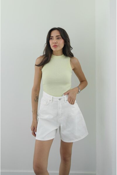 Havoş Light Yellow Halter Neck Ribbed Tank Top