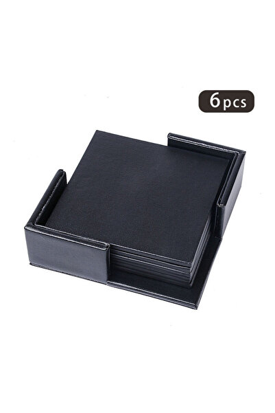 Generic 6-Piece Square Coaster With Holder Black 13 x 4 x 13cm
