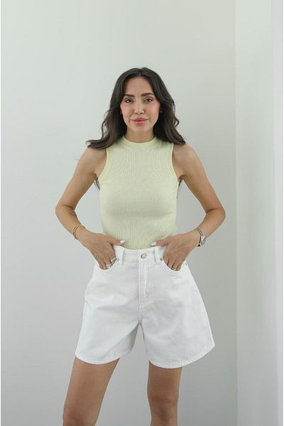 Havoş Light Yellow Halter Neck Ribbed Tank Top