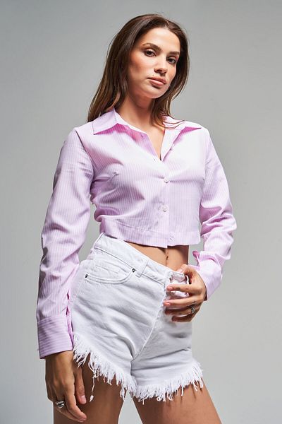 its basic Women's Pink Striped Color S5-98 Crop Fit Shirt