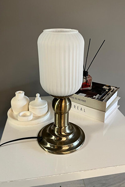 Bamyum Wingmn Cam Beyaz Masa Lambası Dekoratif Masaüstü Aydınlatma Hol Abajur...