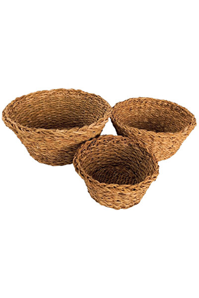 Bahçem Set de 3 coșuri rotunde din iarbă de mare de culoare naturală decorativă