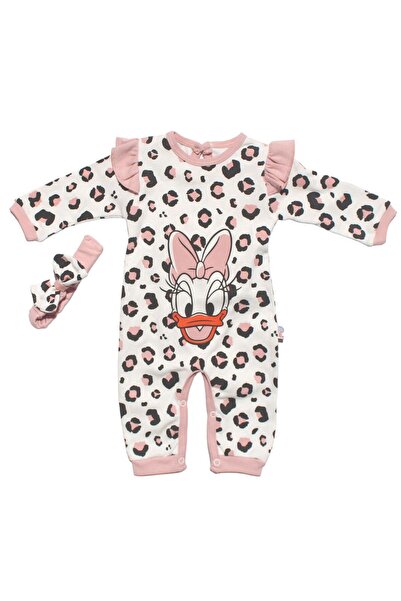 bebegen Ecru Baby Girl Jumpsuit - Powder Color, Duck Leopard Pattern and Bandana