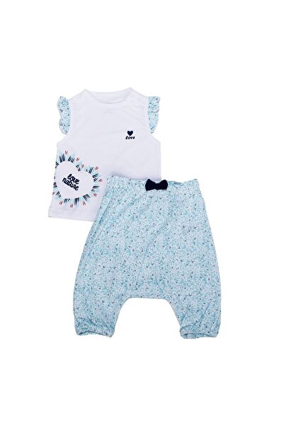 bebegen طقم بناتي منقوش عليه قلب باللون الأبيض والأخضر المائي - طقم مكون من ق...