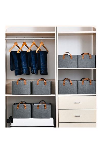 Flippy Basket Storage Box, Foldable Textile, 47x28x20 Cm, Metal Frame, With Handles, Grey