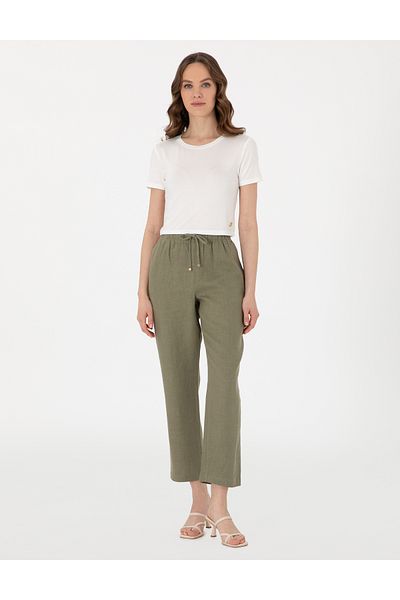 Pierre Cardin Khaki Carrot Fit Linen Trousers 50301256-Vr027
