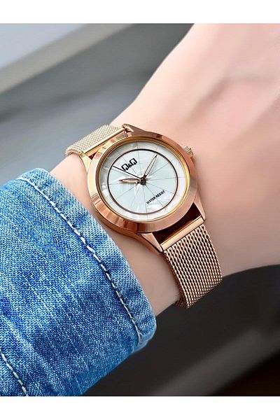 Q&Q Wicker Band Rose Color Women's Wristwatch