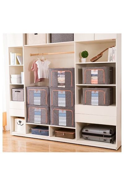Flippy Storage Box 24 L, 40x30x20 Cm, 2 Doors Metal Frame, Stable Plastic Base Support, Gray