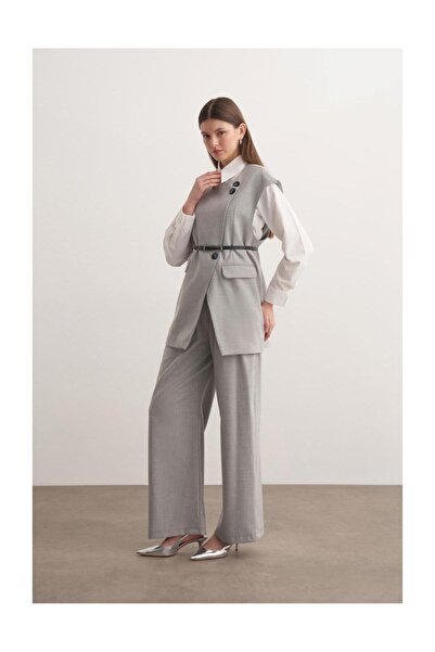 FUSHYA Kemer Detaylı Yelekli Takım