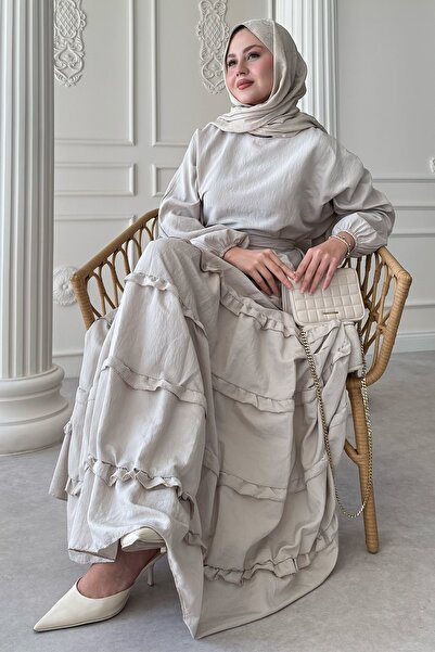 InStyle Modal Stone Dress with Fold Ruffle Detail Skirt