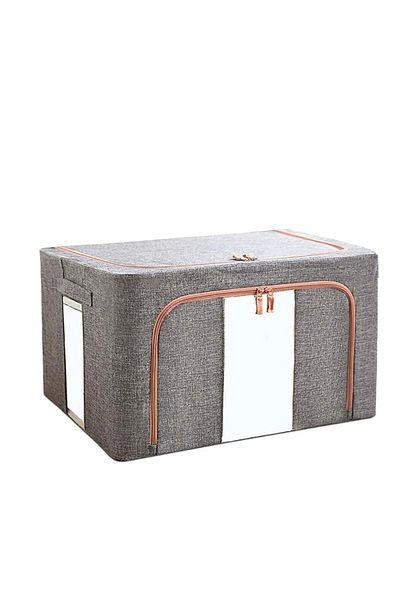 Flippy Storage Box 24 L, 40x30x20 Cm, 2 Doors Metal Frame, Stable Plastic Base Support, Gray