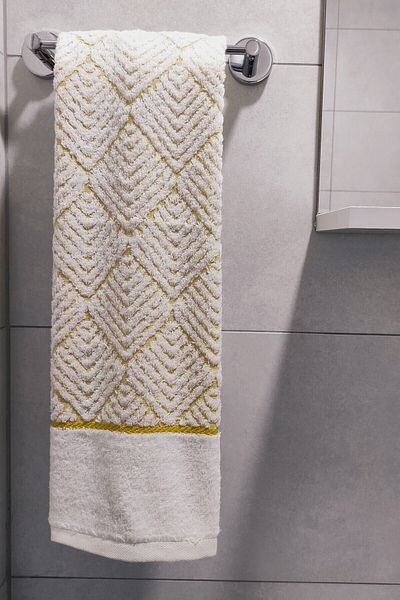 Sevim Geometric Patterned Floor Colorful Bamboo Hand Towel - 50X90 cm - Mustard