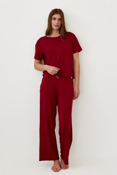 Katia&Bony Women's Luxury Wide Leg Pajama Bottom Burgundy