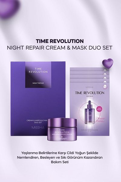 Missha Anti-Aging Care Cream & 5-Piece Mask Set Time Revolution Night Repair Cream & Ampoule Mask Duo Set