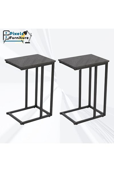 PixelsFurniture Set of 2 Pixel Furniture C-Shaped Side Tables for Sofa and Bed, Grey