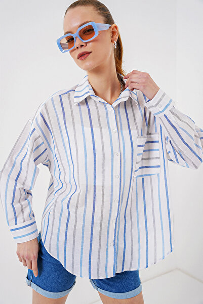 Bigdart Gestreiftes Oversize-Shirt für Damen 20278 – Blau