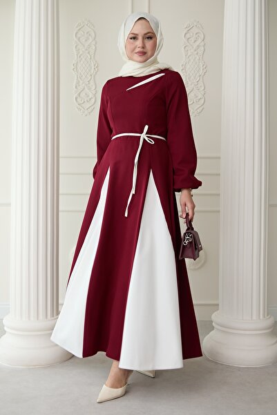 InStyle Slit Double Color Claret Red Dress
