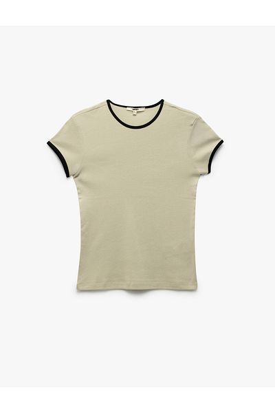 Koton Cotton Contrast Detailed Short Sleeve Crew Neck T-Shirt