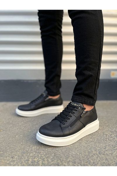 TB Terzi Bey Tb155 Warrior Lace-Up and Zippered Skin Men's Casual Sneaker Shoes Cbt - Black