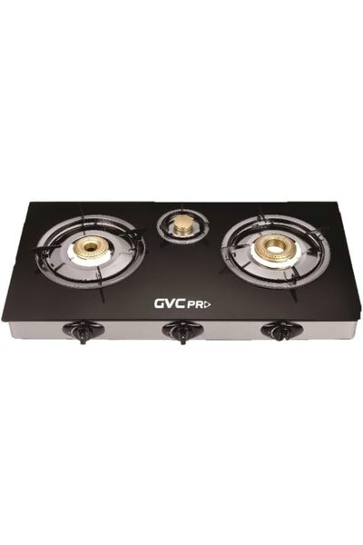 GVC PRO 3 Burner Counter Top Gas Hob with Glass Top, Stainless Steel