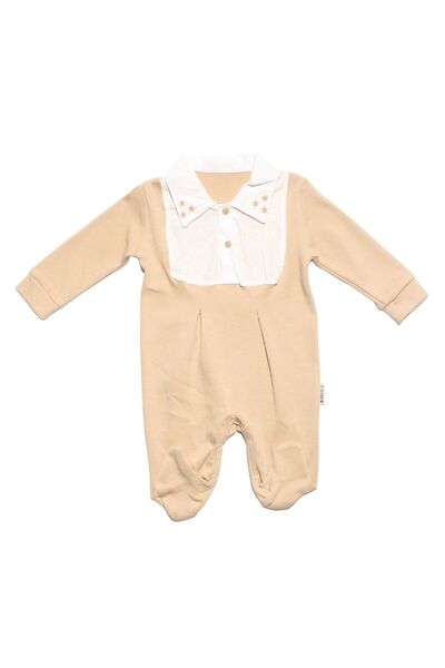 bebegen Erkek Bebek Kahve Yakası Yıldız Nakışlı Patikli Tulum