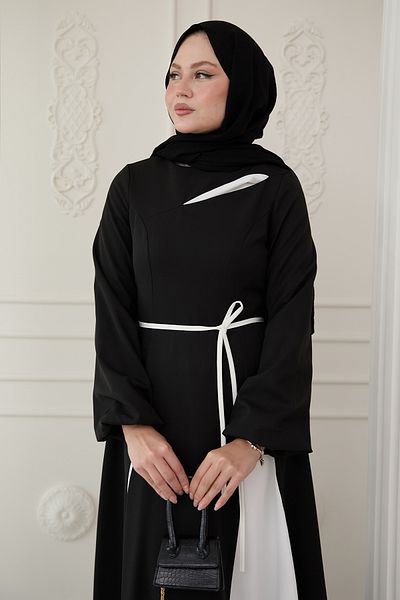 InStyle Διπλό Χρώμα Μαύρο Φόρεμα με Σχισμή